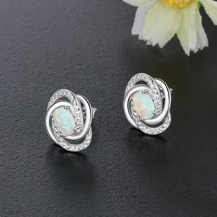 Earrings customjewelryan Spiral Pattern Shape Milky Opal Stone 925 Sterling Silver Stud Earring Fashion Women Earrings Gift For Her