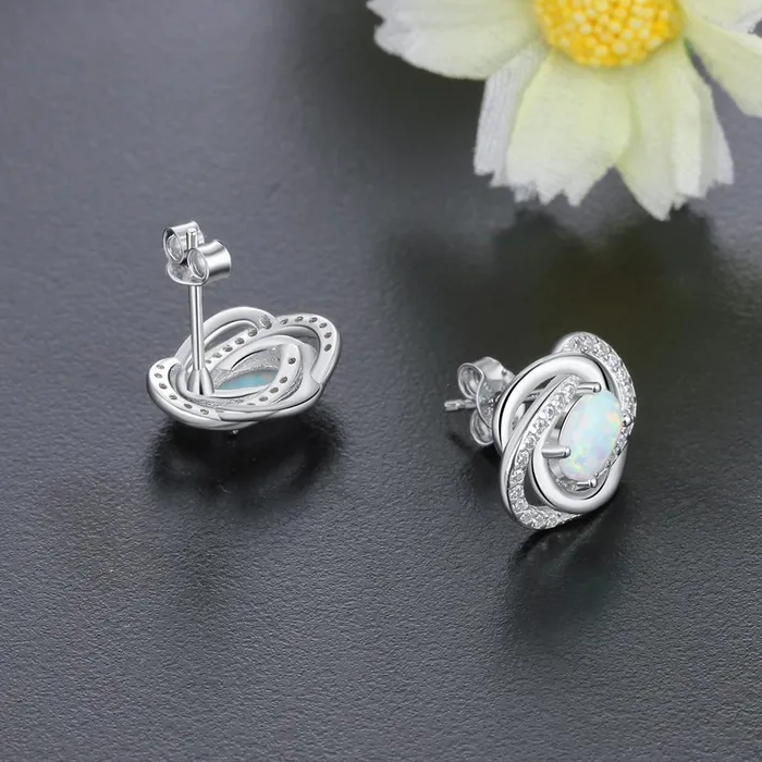 Earrings customjewelryan Spiral Pattern Shape Milky Opal Stone 925 Sterling Silver Stud Earring Fashion Women Earrings Gift For Her