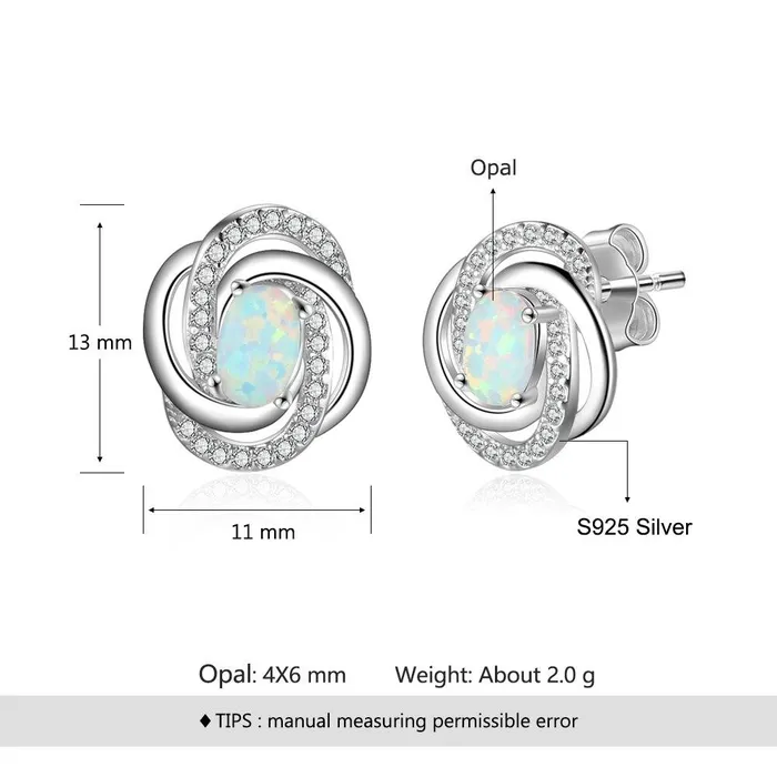 Earrings customjewelryan Spiral Pattern Shape Milky Opal Stone 925 Sterling Silver Stud Earring Fashion Women Earrings Gift For Her