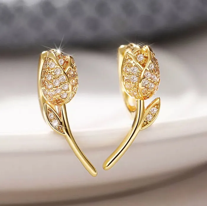 Earrings Diamond Rose Rose Earrings Diamond Earrings Flower Earrings Womens Earrings Ear Studs Womens Diamond Ear Studs Charm Earrings Minx London