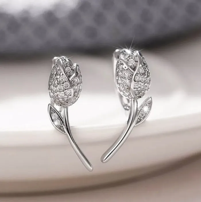 Earrings Diamond Rose Rose Earrings Diamond Earrings Flower Earrings Womens Earrings Ear Studs Womens Diamond Ear Studs Charm Earrings Minx London