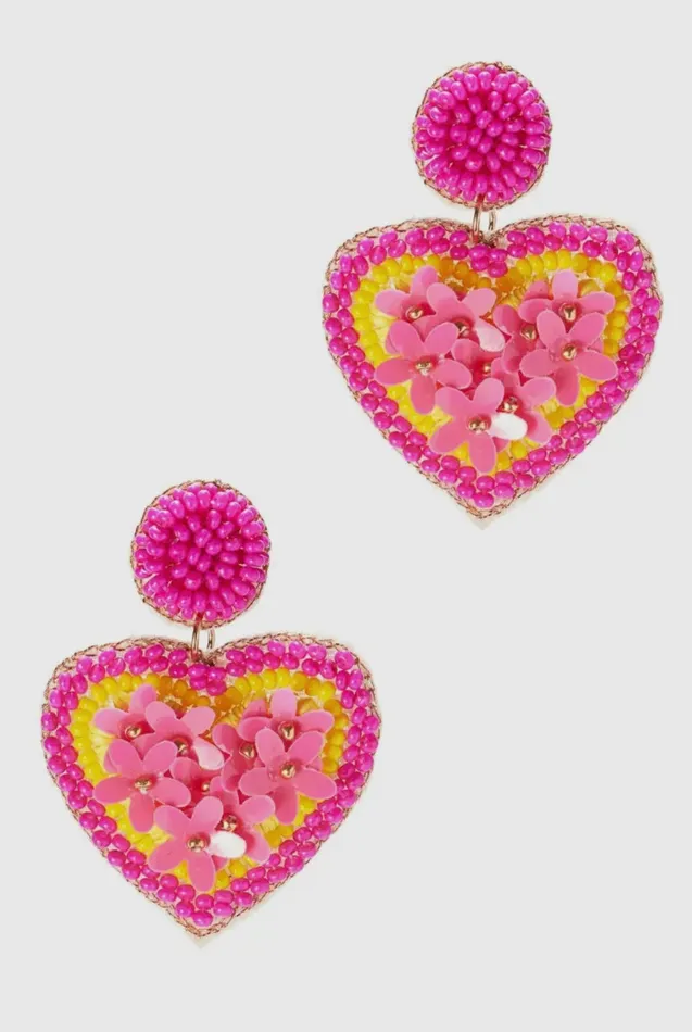 Earrings Folklore Tradition Sweetheart Beaded Heart Post Earrings