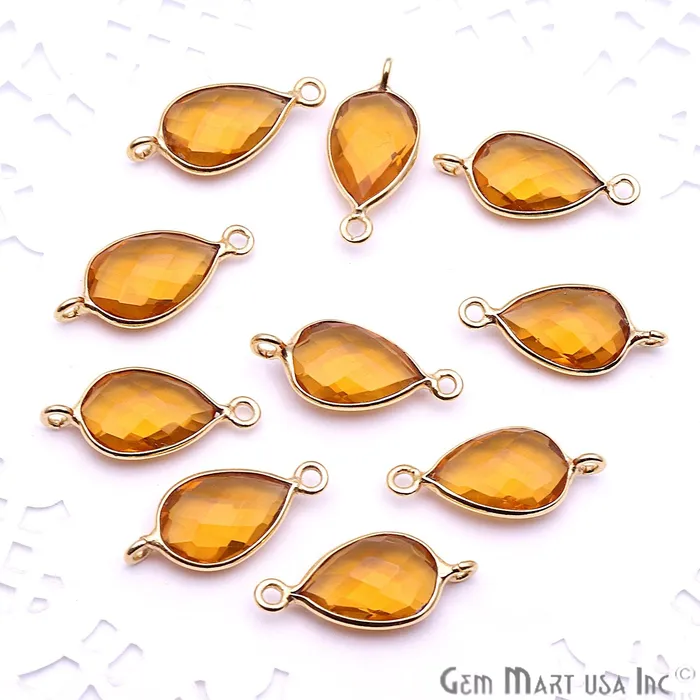 Earrings GemmartUSA Citrine Pear Double Bail Gold Bezel 8x12mm Gemstone Connector Earrings GemmartUSA Citrine Pear Double Bail Gold Bezel 8x12mm Gemstone Connector