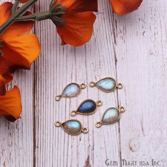 Earrings GemMartUSA Labradorite Gemstone Cabochon 7x10mm Pear Double Bail Gold Bezel Connector Earrings GemMartUSA Labradorite Gemstone Cabochon 7x10mm Pear Double Bail Gold Bezel Connector