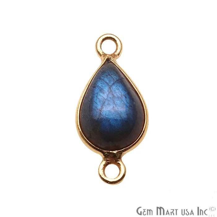 Earrings GemMartUSA Labradorite Gemstone Cabochon 7x10mm Pear Double Bail Gold Bezel Connector