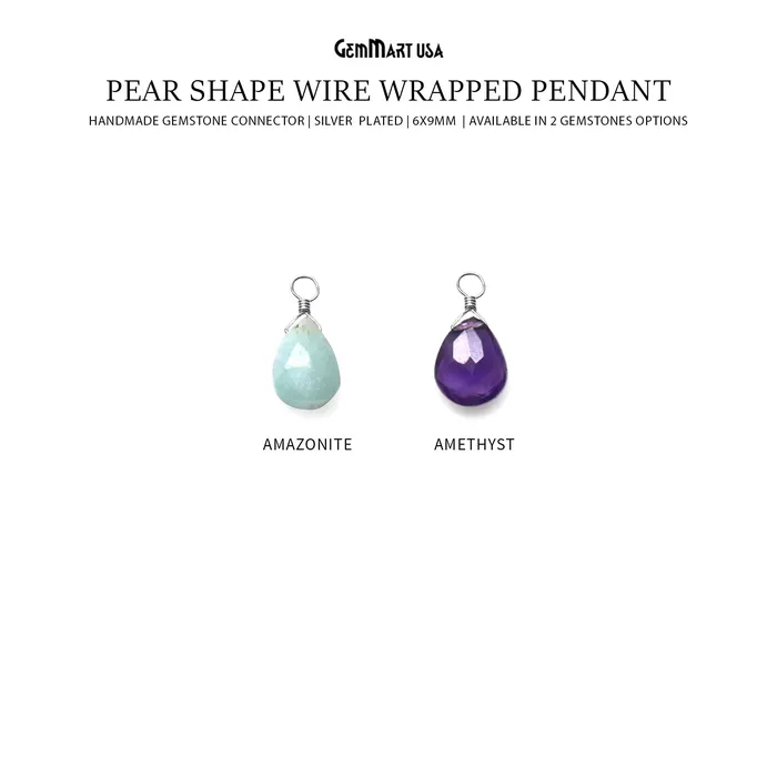 Earrings GemMartUSA Pear 6x9mm Silver Plated Wire Wrapped Single Bail Gemstone Drop Connector Earrings GemMartUSA Pear 6x9mm Silver Plated Wire Wrapped Single Bail Gemstone Drop Connector