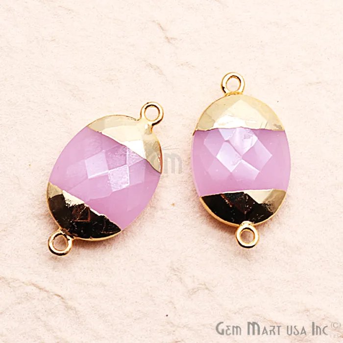 Earrings GemMartUSA Rose Chalcedony 15X20mm Oval Gold Electroplated Double Bail Gemstone Connector Earrings GemMartUSA Rose Chalcedony 15X20mm Oval Gold Electroplated Double Bail Gemstone Connector