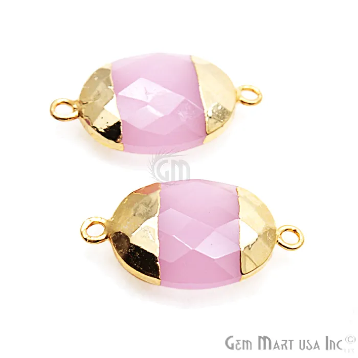 Earrings GemMartUSA Rose Chalcedony 15X20mm Oval Gold Electroplated Double Bail Gemstone Connector