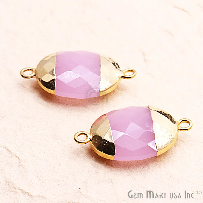 Earrings GemMartUSA Rose Chalcedony 15X20mm Oval Gold Electroplated Double Bail Gemstone Connector