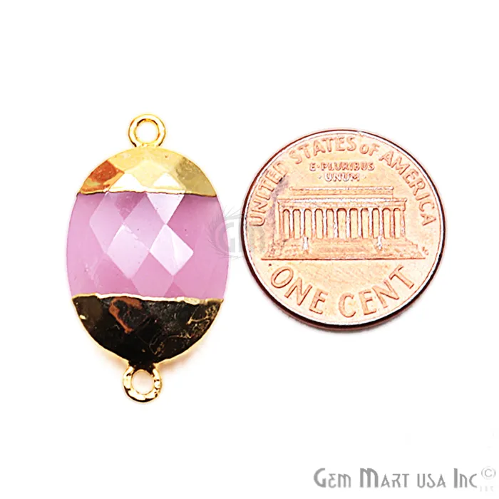 Earrings GemMartUSA Rose Chalcedony 15X20mm Oval Gold Electroplated Double Bail Gemstone Connector