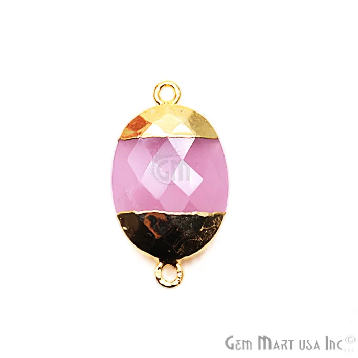 Earrings GemMartUSA Rose Chalcedony 15X20mm Oval Gold Electroplated Double Bail Gemstone Connector