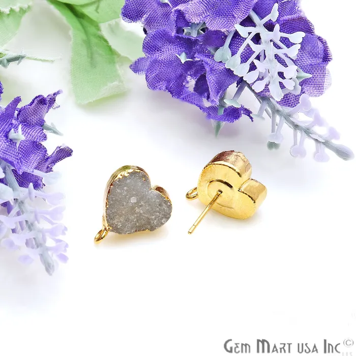 Earrings Heart Shape 16x13mm Gold Plated Loop Connector White Druzy Stud Earrings WZ90014 GemmartUSA Earrings Heart Shape 16x13mm Gold Plated Loop Connector White Druzy Stud Earrings WZ90014 GemmartUSA