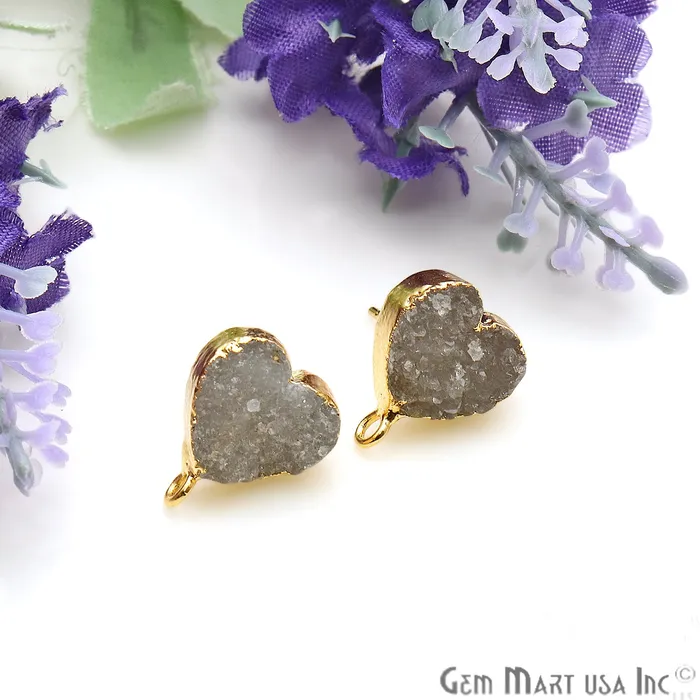 Earrings Heart Shape 16x13mm Gold Plated Loop Connector White Druzy Stud Earrings WZ90014 GemmartUSA Earrings Heart Shape 16x13mm Gold Plated Loop Connector White Druzy Stud Earrings WZ90014 GemmartUSA