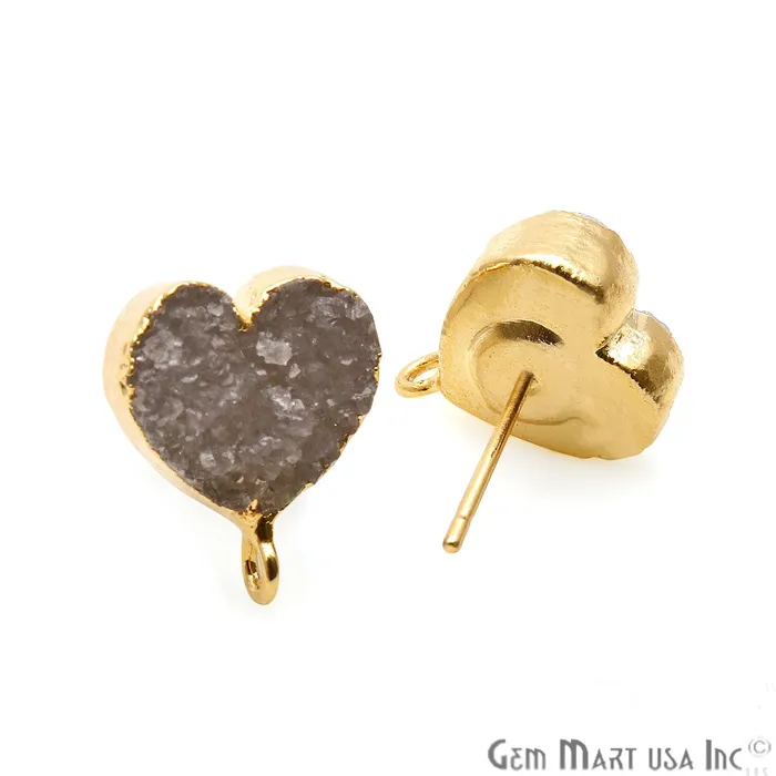 Earrings Heart Shape 16x13mm Gold Plated Loop Connector White Druzy Stud Earrings WZ90014 GemmartUSA Earrings Heart Shape 16x13mm Gold Plated Loop Connector White Druzy Stud Earrings WZ90014 GemmartUSA
