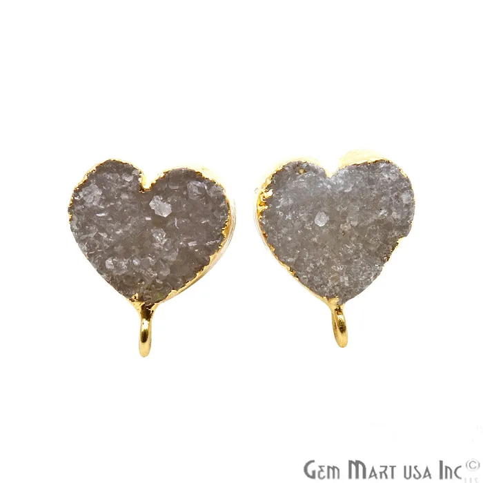 Earrings Heart Shape 16x13mm Gold Plated Loop Connector White Druzy Stud Earrings WZ90014 GemmartUSA Earrings Heart Shape 16x13mm Gold Plated Loop Connector White Druzy Stud Earrings WZ90014 GemmartUSA
