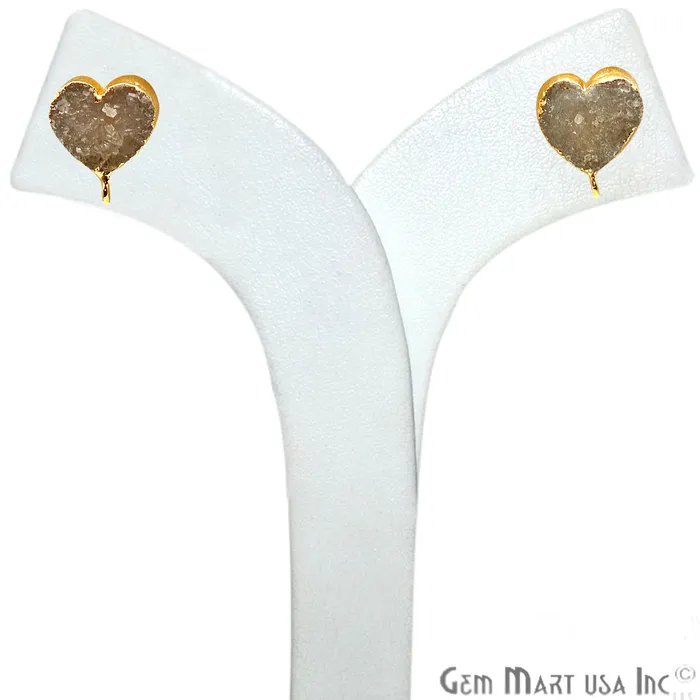 Earrings Heart Shape 16x13mm Gold Plated Loop Connector White Druzy Stud Earrings WZ90014 GemmartUSA Earrings Heart Shape 16x13mm Gold Plated Loop Connector White Druzy Stud Earrings WZ90014 GemmartUSA