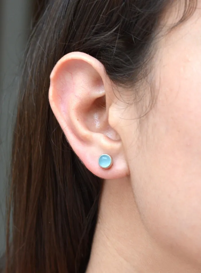 Earrings YoTreasure Aqua Chalcedony Solid 925 Sterling Silver Stud Earrings