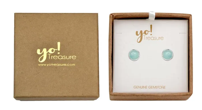 Earrings YoTreasure Aqua Chalcedony Solid 925 Sterling Silver Stud Earrings