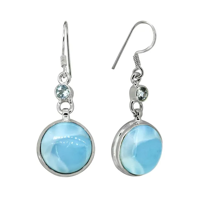 Earrings YoTreasure Larimar Blue Topaz Solid 925 Sterling Silver Dangle Earrings