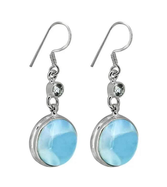 Earrings YoTreasure Larimar Blue Topaz Solid 925 Sterling Silver Dangle Earrings