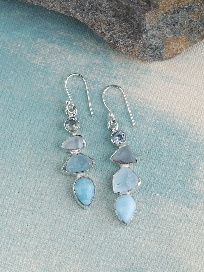Earrings YoTreasure Larimar Rough Blue Topaz Solid 925 Sterling Silver Dangle Earrings Jewelry Earrings YoTreasure Larimar Rough Blue Topaz Solid 925 Sterling Silver Dangle Earrings Jewelry