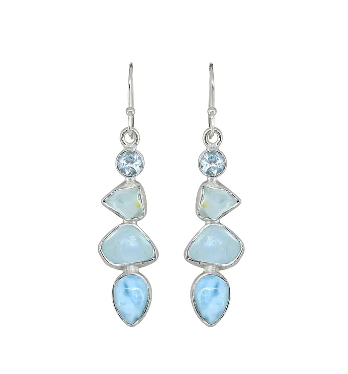 Earrings YoTreasure Larimar Rough Blue Topaz Solid 925 Sterling Silver Dangle Earrings Jewelry