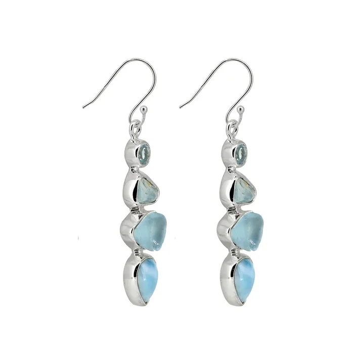 Earrings YoTreasure Larimar Rough Blue Topaz Solid 925 Sterling Silver Dangle Earrings Jewelry