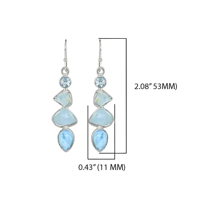 Earrings YoTreasure Larimar Rough Blue Topaz Solid 925 Sterling Silver Dangle Earrings Jewelry