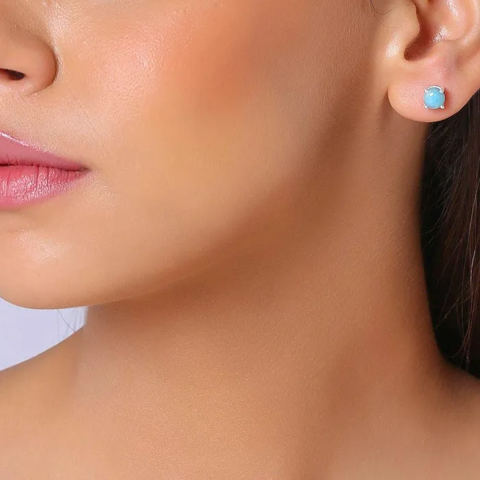 Earrings YoTreasure Natural Larimar Solid 925 Sterling Silver Stud Earrings Jewelry