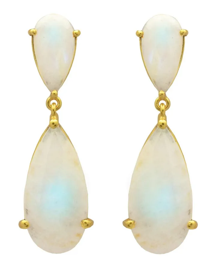 Earrings YoTreasure Rainbow Moonstone Gold Plated Over Brass Drop Earrings Jewelry