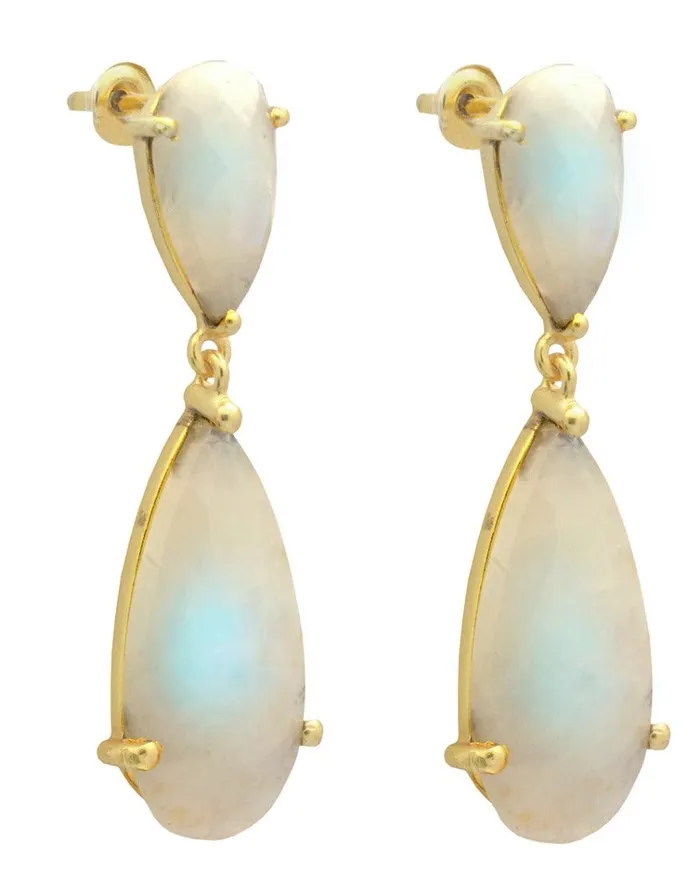 Earrings YoTreasure Rainbow Moonstone Gold Plated Over Brass Drop Earrings Jewelry Earrings YoTreasure Rainbow Moonstone Gold Plated Over Brass Drop Earrings Jewelry