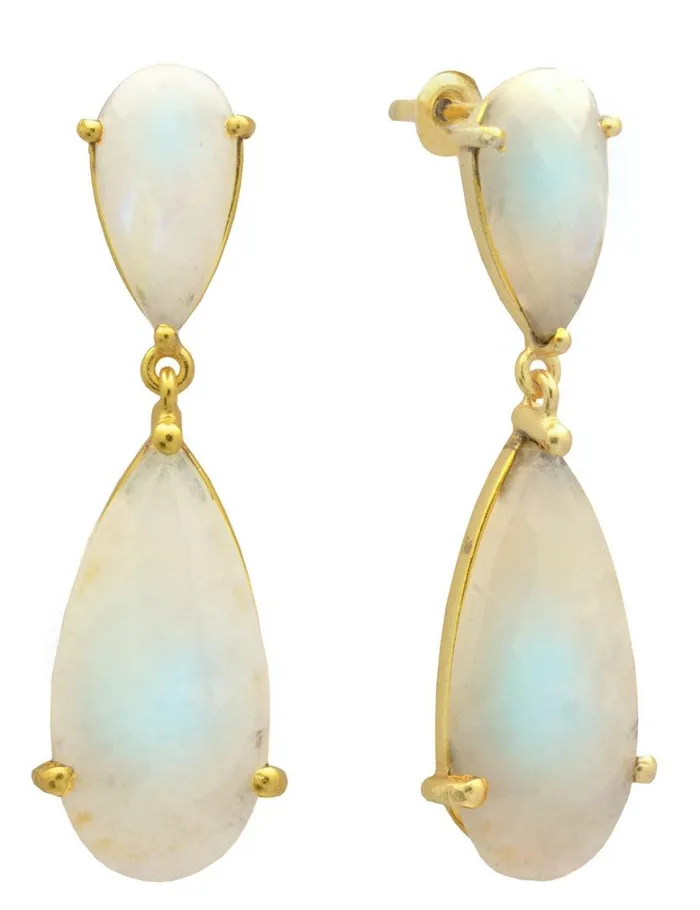 Earrings YoTreasure Rainbow Moonstone Gold Plated Over Brass Drop Earrings Jewelry Earrings YoTreasure Rainbow Moonstone Gold Plated Over Brass Drop Earrings Jewelry
