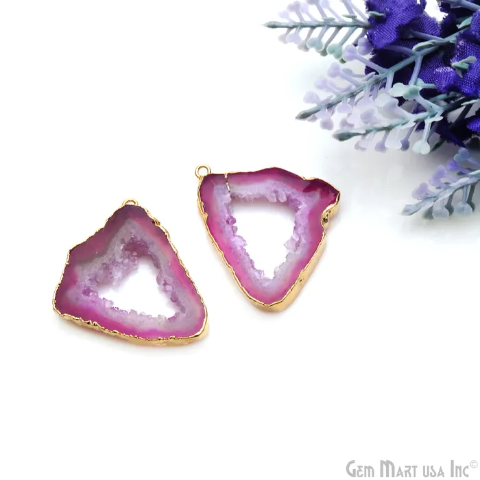 GemMartUSA Agate Slice 25x32mm Organic Gold Electroplated Gemstone Earring Connector 1 Pair Earrings GemMartUSA Agate Slice 25x32mm Organic Gold Electroplated Gemstone Earring Connector 1 Pair Earrings