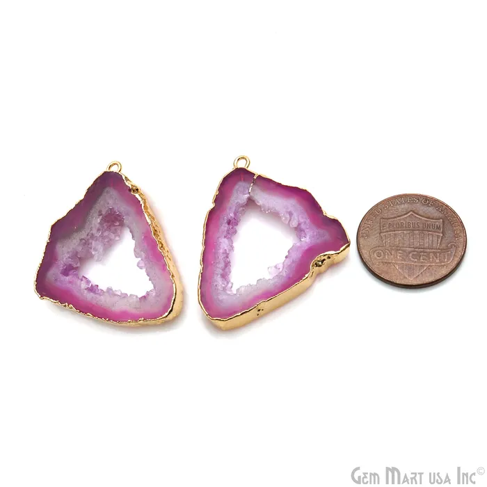 GemMartUSA Agate Slice 25x32mm Organic Gold Electroplated Gemstone Earring Connector 1 Pair Earrings