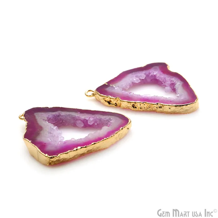 GemMartUSA Agate Slice 25x32mm Organic Gold Electroplated Gemstone Earring Connector 1 Pair Earrings