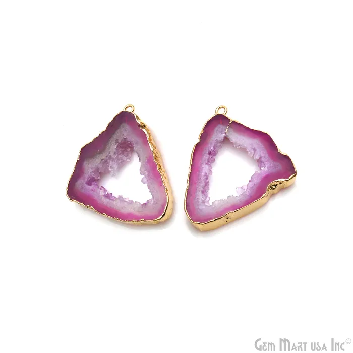 GemMartUSA Agate Slice 25x32mm Organic Gold Electroplated Gemstone Earring Connector 1 Pair Earrings