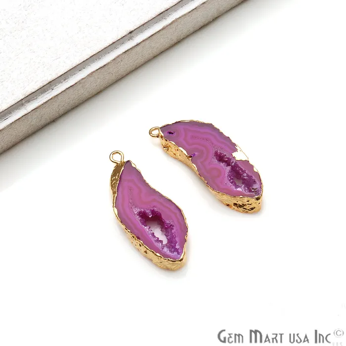 GemMartUSA Agate Slice 32x13mm Organic Gold Electroplated Gemstone Earring Connector 1 Pair Earrings GemMartUSA Agate Slice 32x13mm Organic Gold Electroplated Gemstone Earring Connector 1 Pair Earrings