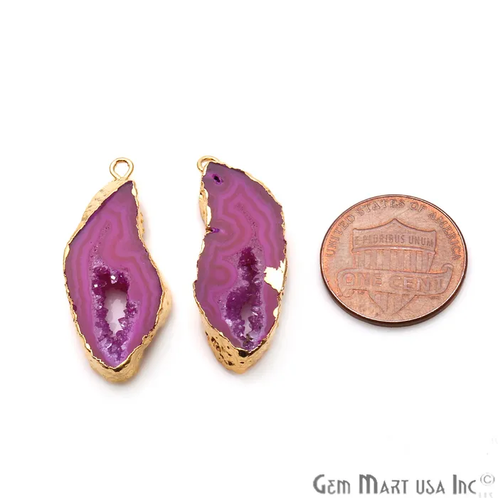 GemMartUSA Agate Slice 32x13mm Organic Gold Electroplated Gemstone Earring Connector 1 Pair Earrings GemMartUSA Agate Slice 32x13mm Organic Gold Electroplated Gemstone Earring Connector 1 Pair Earrings