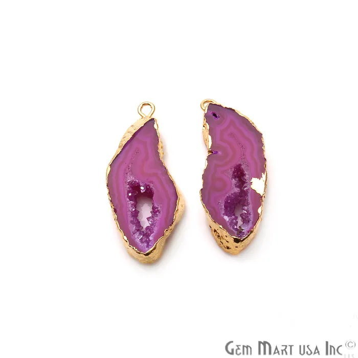 GemMartUSA Agate Slice 32x13mm Organic Gold Electroplated Gemstone Earring Connector 1 Pair Earrings GemMartUSA Agate Slice 32x13mm Organic Gold Electroplated Gemstone Earring Connector 1 Pair Earrings