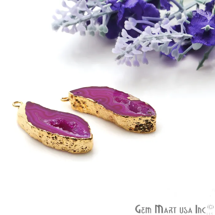 GemMartUSA Agate Slice 32x13mm Organic Gold Electroplated Gemstone Earring Connector 1 Pair Earrings GemMartUSA Agate Slice 32x13mm Organic Gold Electroplated Gemstone Earring Connector 1 Pair Earrings