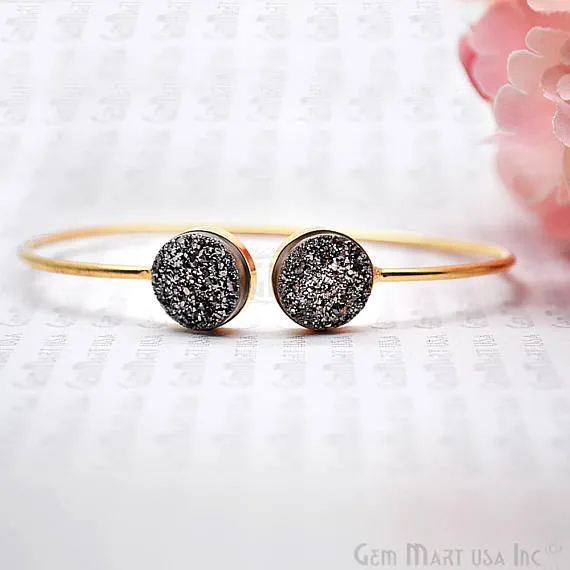 GemMartUSA Bracelets Platinum Druzy Round Shape Adjustable Gold Plated Bangle Bracelet GemMartUSA Bracelets Platinum Druzy Round Shape Adjustable Gold Plated Bangle Bracelet