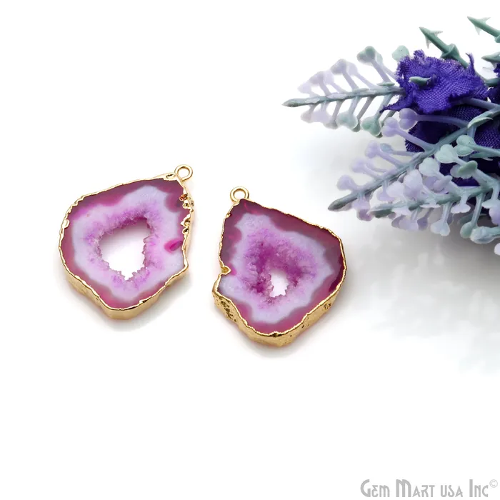 GemMartUSA Earrings Agate Slice 23x31mm Organic Gold Electroplated Gemstone Earring Connector 1 Pair GemMartUSA Earrings Agate Slice 23x31mm Organic Gold Electroplated Gemstone Earring Connector 1 Pair