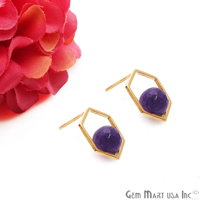 GemmartUSA Earrings Amethyst Hexagon Shape Gold Finding 16x14mm Gold Plated Earring 1Pair GemmartUSA Earrings Amethyst Hexagon Shape Gold Finding 16x14mm Gold Plated Earring 1Pair