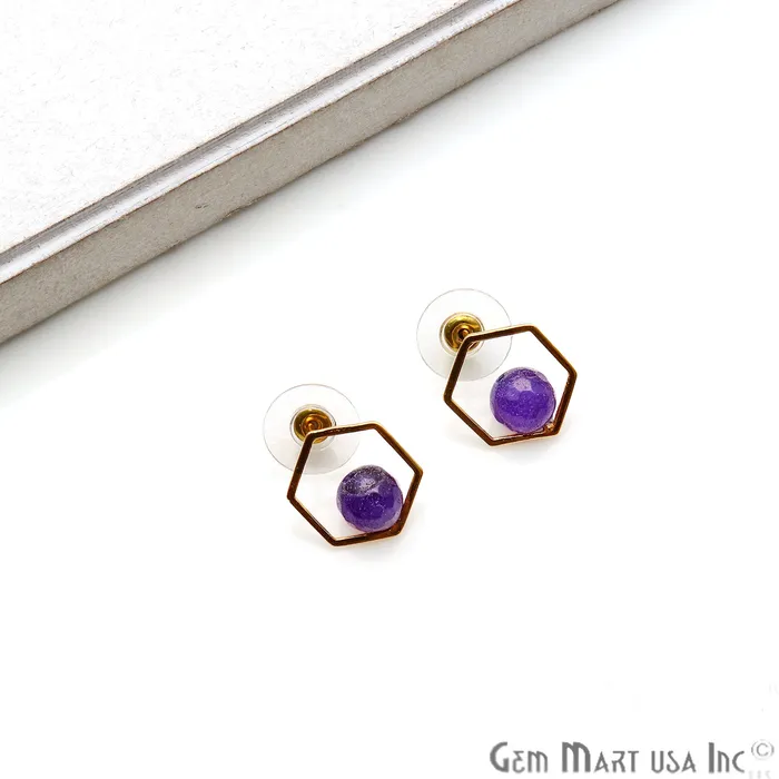 GemmartUSA Earrings Amethyst Hexagon Shape Gold Finding 16x14mm Gold Plated Earring 1Pair GemmartUSA Earrings Amethyst Hexagon Shape Gold Finding 16x14mm Gold Plated Earring 1Pair