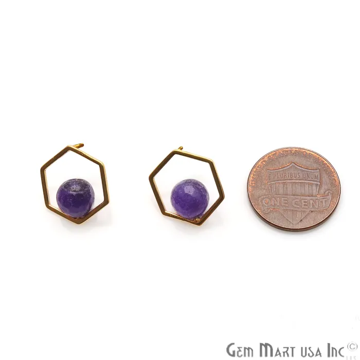 GemmartUSA Earrings Amethyst Hexagon Shape Gold Finding 16x14mm Gold Plated Earring 1Pair GemmartUSA Earrings Amethyst Hexagon Shape Gold Finding 16x14mm Gold Plated Earring 1Pair