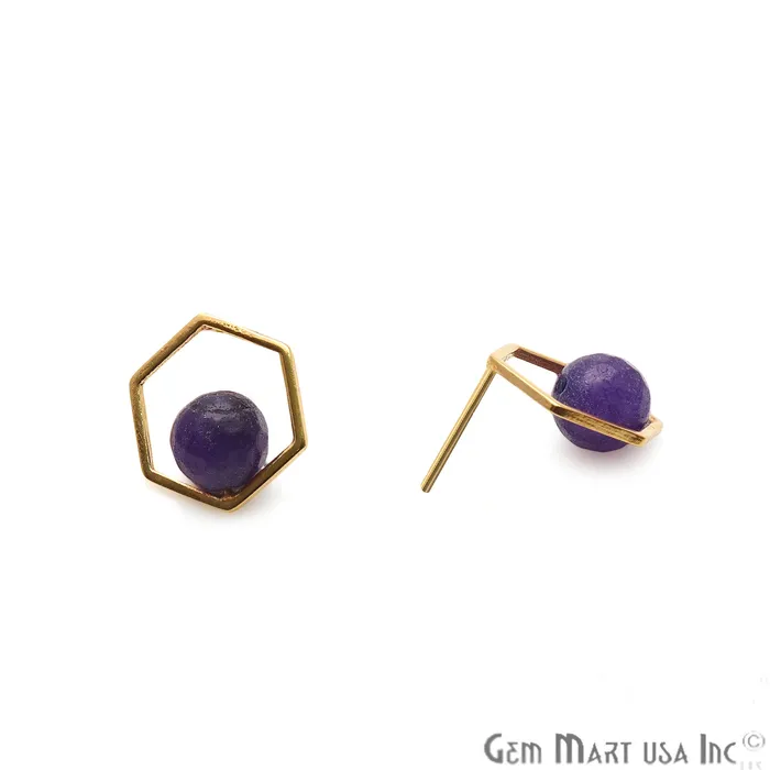 GemmartUSA Earrings Amethyst Hexagon Shape Gold Finding 16x14mm Gold Plated Earring 1Pair GemmartUSA Earrings Amethyst Hexagon Shape Gold Finding 16x14mm Gold Plated Earring 1Pair