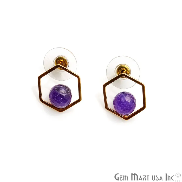 GemmartUSA Earrings Amethyst Hexagon Shape Gold Finding 16x14mm Gold Plated Earring 1Pair GemmartUSA Earrings Amethyst Hexagon Shape Gold Finding 16x14mm Gold Plated Earring 1Pair