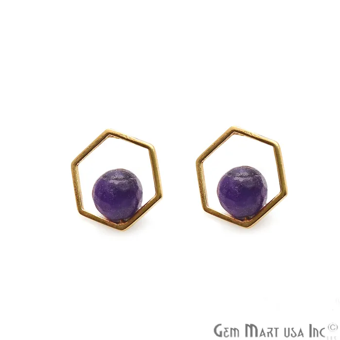 GemmartUSA Earrings Amethyst Hexagon Shape Gold Finding 16x14mm Gold Plated Earring 1Pair GemmartUSA Earrings Amethyst Hexagon Shape Gold Finding 16x14mm Gold Plated Earring 1Pair
