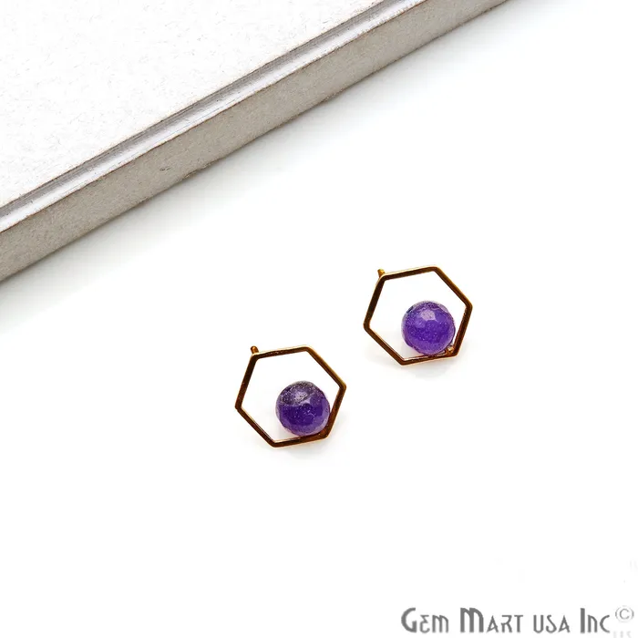 GemmartUSA Earrings Amethyst Hexagon Shape Gold Finding 16x14mm Gold Plated Earring 1Pair GemmartUSA Earrings Amethyst Hexagon Shape Gold Finding 16x14mm Gold Plated Earring 1Pair