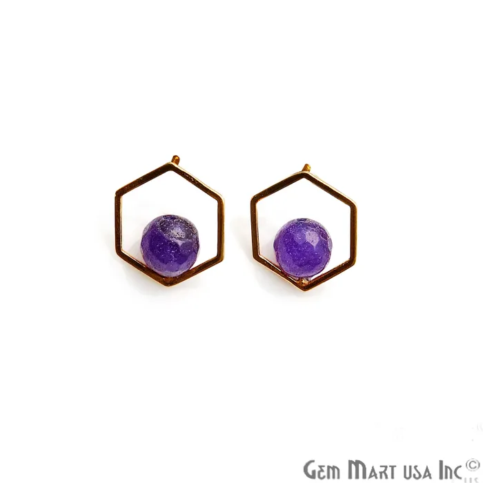 GemmartUSA Earrings Amethyst Hexagon Shape Gold Finding 16x14mm Gold Plated Earring 1Pair GemmartUSA Earrings Amethyst Hexagon Shape Gold Finding 16x14mm Gold Plated Earring 1Pair